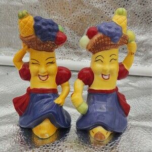 Salt & Pepper Shakers Carmen Miranda Anthropomorphic Chiquita Banana Clay Art 4"